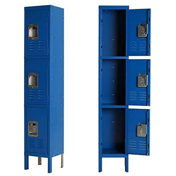 Metal Storage Locker with 3 Door Cabinet Locker for Gym,Home,School 3-Tier Locker Employees Lockers for Office Blue Steel